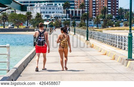 Melbourne, Victoria / Australia - 11/01/2019 St Kilda Beach Is A Beach Located In St Kilda, Port Phi