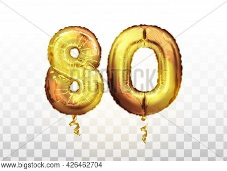 Golden Number 80 Eighty Metallic Balloon. Party Decoration Golden Balloons. Anniversary Sign For Hap