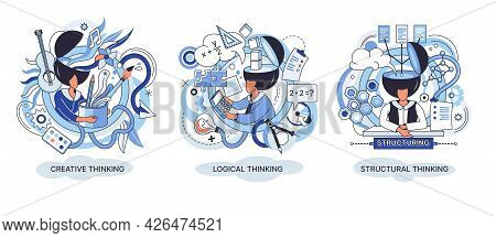 Creative Thinking. People With Different Mental Mindset Types Or Model Creative. Imaginative Logical