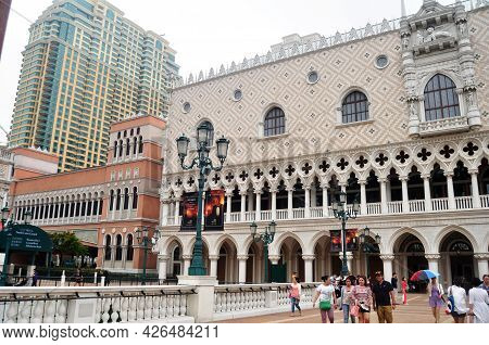 Macanese People And Foreign Travelers Walking Travel Visit Senado Senate Square Or Largo Do Senado A
