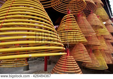 Macanese People And Foreign Traveler Travel Visit Respect Praying Deity Angel God Buddha By Incense