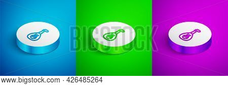 Isometric Line Musical Instrument Lute Icon Isolated On Blue, Green And Purple Background. Arabic, O