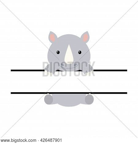 Cute Rhino Split Monogram. Funny Cartoon Character For Shirt, Scrapbooking, Print, Greeting Cards, B