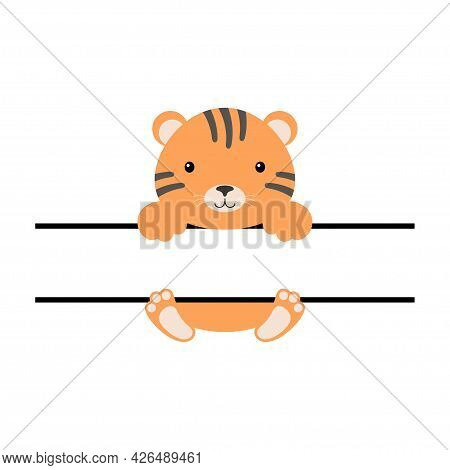 Cute Tiger Split Monogram. Funny Cartoon Character For Shirt, Scrapbooking, Print, Greeting Cards, B