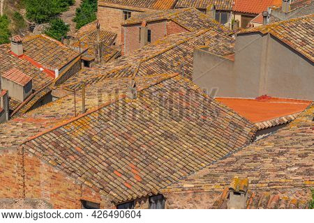 Roofs Of Old Spanish Houses At Pratdip, Catalunya Spain, Close Up
