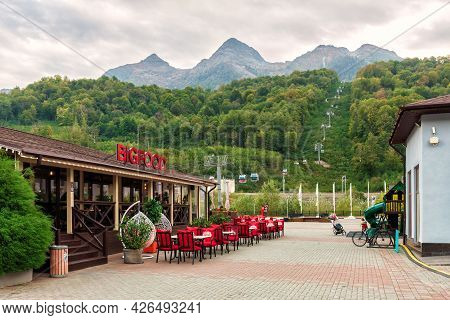 Sochi, Russia - September 30, 2020: Scenic Summer Landscape Of Aibga Peaks Viewed From Krasnaya Poly