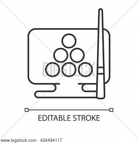 Online Billiard Games Linear Icon. Modern Sport Simulator Activities. Spending Time With Fun. Thin L