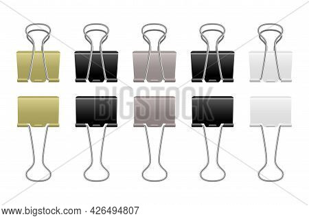 Paper Clips Metallic. Realistic Steel Binder. Office Supplies. Stationery For Documents Binding. Iso