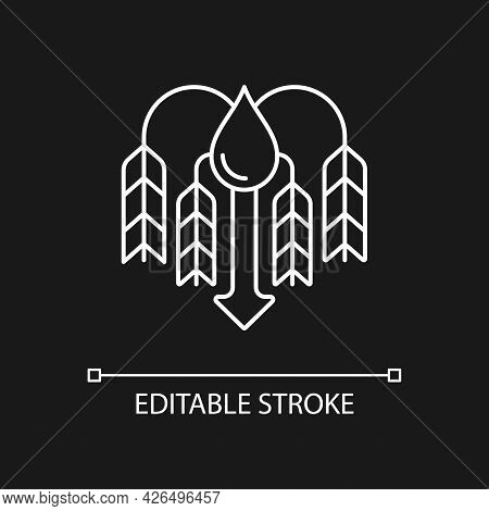 Crop Shortage Due To Water Resources Lack White Linear Icon For Dark Theme. Agricultural Threat. Thi