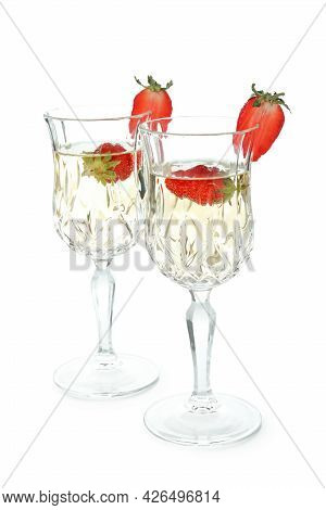 Glasses With Rossini Cocktail Isolated On White Background