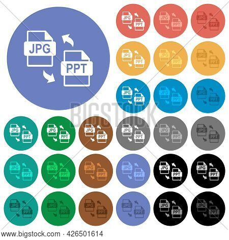 Jpg Ppt File Conversion Multi Colored Flat Icons On Round Backgrounds. Included White, Light And Dar