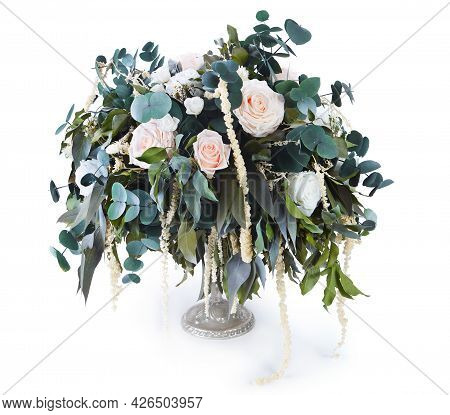 Stabilized Floral Concosition Isolated On White Background. Luxury Bouquet For Valentines Day. Moder