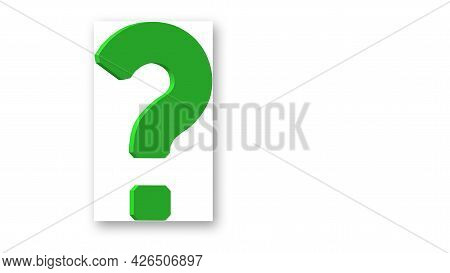 3d Image Of A Green Question Mark On A White Background