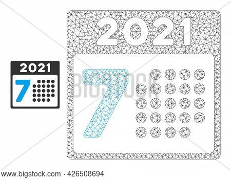 Mesh 2021 Year 7th Day Model Icon. Wire Frame Triangular Mesh Of Vector 2021 Year 7th Day Isolated O