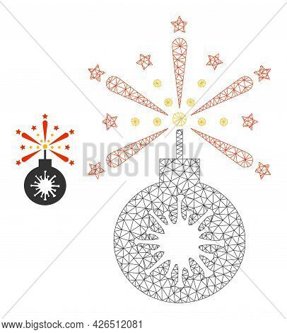 Mesh Virus Petard Model Icon. Wire Carcass Polygonal Mesh Of Vector Virus Petard Isolated On A White