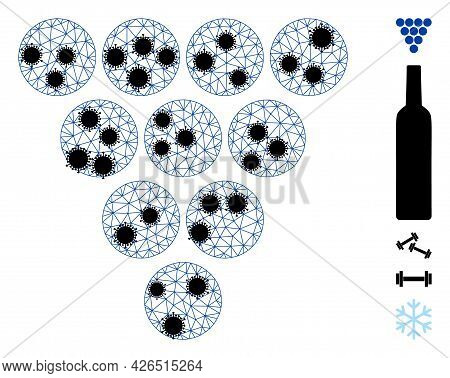 Mesh Grapes Polygonal Icon Vector Illustration, With Black Infectious Elements. Carcass Model Is Bas