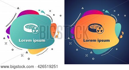 White Laboratory Chemical Beaker With Toxic Liquid Icon Isolated On White And Blue Background. Bioha