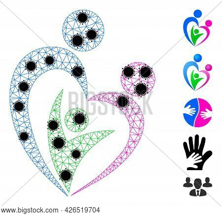 Mesh Familty Care Polygonal Symbol Vector Illustration, With Black Covid Centers. Carcass Model Is B