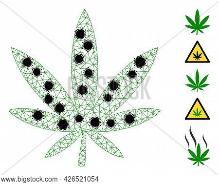 Mesh Marijuana Polygonal Symbol Vector Illustration, With Black Infection Elements. Model Is Based O