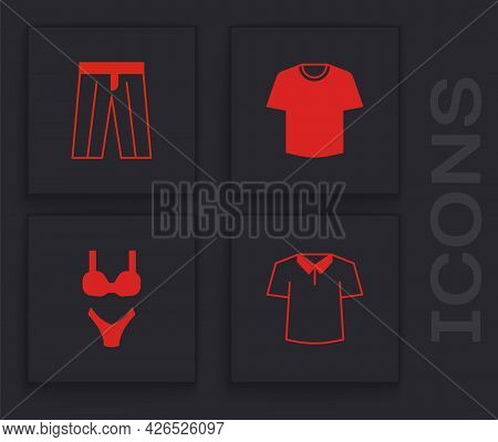 Set Shirt, Pants, T-shirt And Swimsuit Icon. Vector