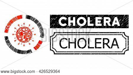 Collage Covid Diagram Designed From Rectangle Items, And Black Grunge Cholera Rectangle Badge With N