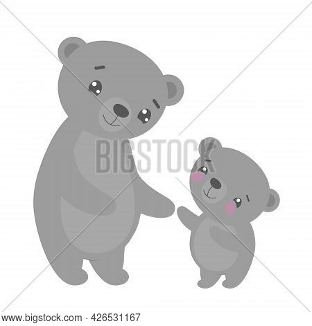 Cute Cartoon Family Mom Bear And Baby Teddy.