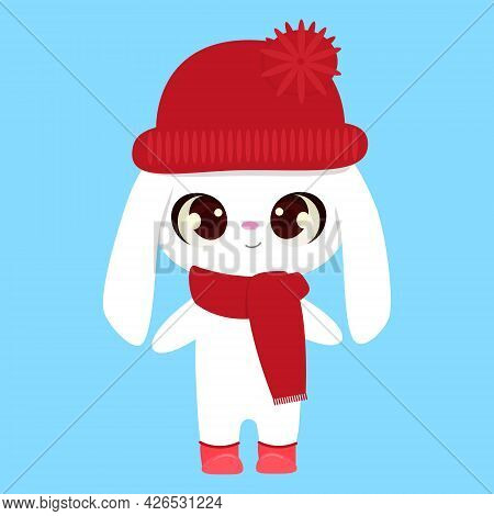 Cute Cartoon Bunny, Rabbit Baby In Hat And Boots.