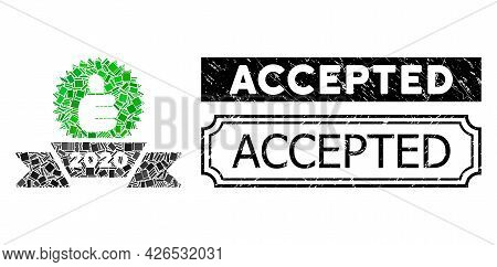 Mosaic 2020 Award Ribbon Composed Of Rectangular Items, And Black Grunge Accepted Rectangle Badge Wi