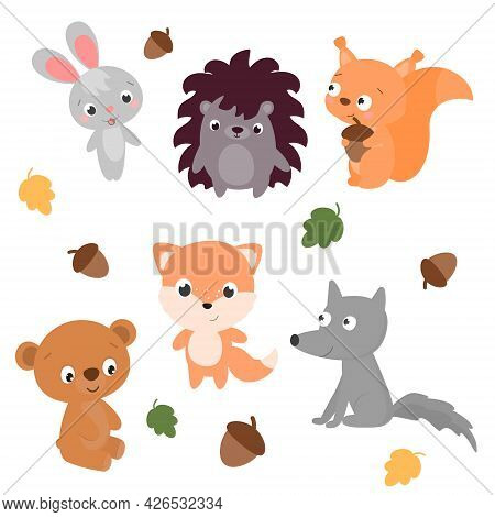 Set Of Animals Rabbit Squirrel Hedgehog Bear