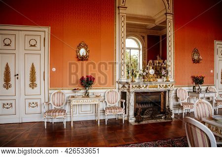 Velke Brezno, Czech Republic, 26 June 2021: Chateau Velke Brezno, Castle Interior, Baroque Furniture