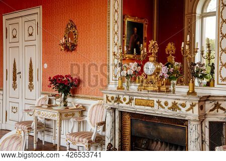 Velke Brezno, Czech Republic, 26 June 2021: Chateau Velke Brezno, Castle Interior, Baroque Furniture