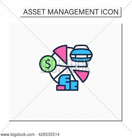 Total Asset Count Color Icon. All Ownership Aspects.car, Cash, Accounts Receivable, Private Property