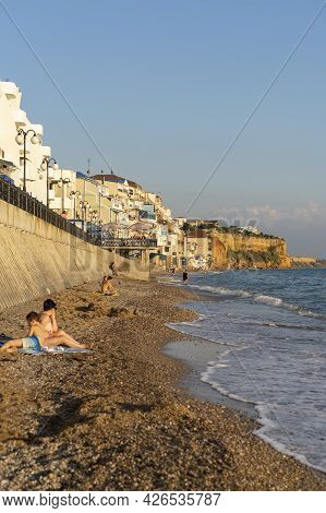 Kacha, Crimea-june 20, 2021: Landscape With A View Of The Apartment Complex By The Sea.