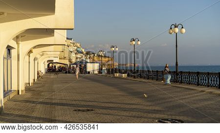 Kacha, Crimea-june 20, 2021: Landscape With A View Of The Apartment Complex By The Sea.