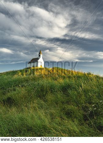White Little Church On Top Of  The Hill, De Terp Leidsenveen The Hague The Netherlands