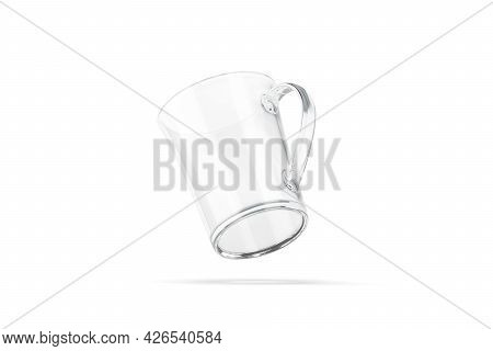 Blank Glass Bell-shaped 11oz Mug With Handle Mockup, No Gravity, 3d Rendering. Empty Crystal Coffeem