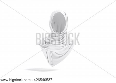 Blank White Woman Muslim Hijab Mockup, Front View, 3d Rendering. Empty Female Religion Headgear Mock