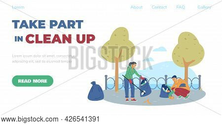 Website For Volunteering Altruistic Cleanup Activity, Flat Vector Illustration.