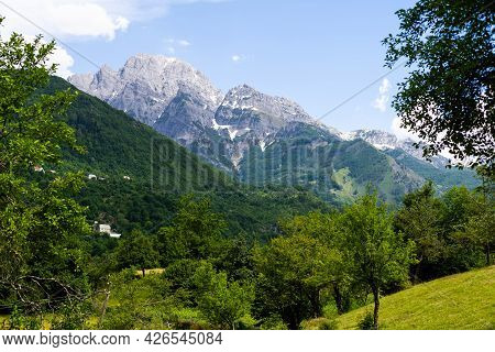 Mountain Landscape In National Park Theth In The Albanian Alps.