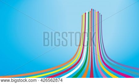 Colorful Background With Arrows Going Up. Copyspace In Illustration. Dimension 16:9. Vector Illustra
