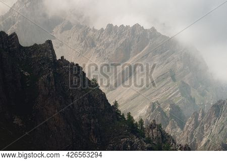 Mountain Range And Clouds On The Path To Colle Delle Muine (pass Of Muine) In Maira Valley, Beautifu