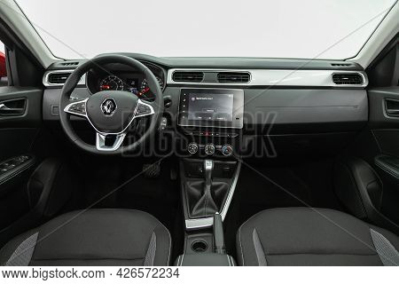 Novosibirsk, Russia - June 29, 2021: Renault Arkana, Interior Of New Modern Suv Car With Automatic T