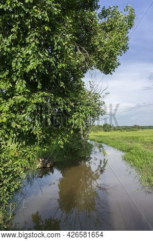 Waterways Man-made To Suply Rice Fields With Water For Crop Production Making Small Nature Reserves
