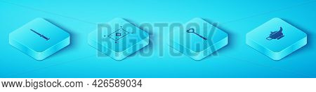Set Isometric Magic Wand, Carpet, Lamp Or Aladdin And Icon. Vector