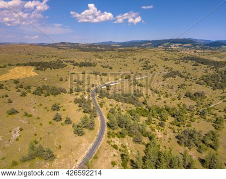 Sealed Winding Road Through Calcareous Limestone Karst Landscape Of Causse Noir In Cevennes France