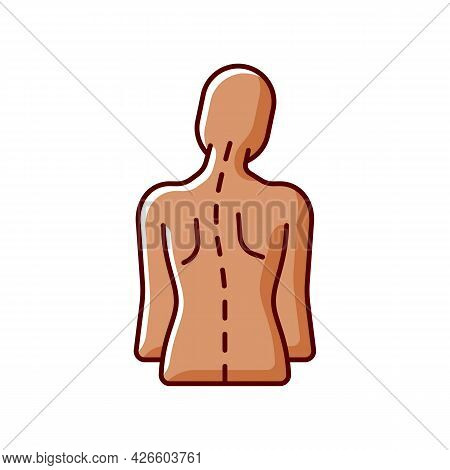Spinal Abnormalities Rgb Color Icon. Head Tilt. Thoracic Scoliosis. Muscle Weakness. Scoliotic Curve