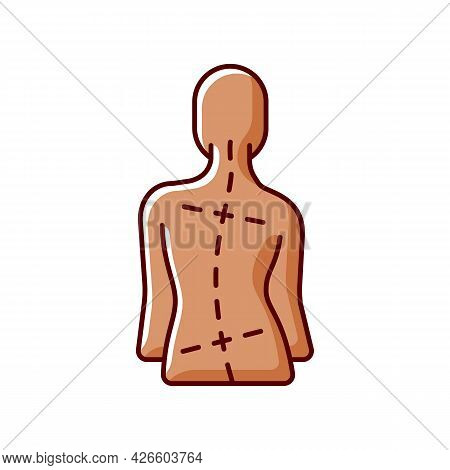 Uneven Hips And Shoulders Rgb Color Icon. Abnormal Curve In Spine. Worsening Scoliosis. Muscular Imb