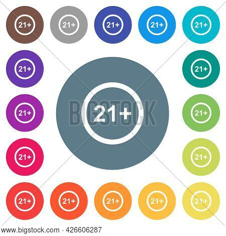 Allowed Above 21 Years Only Flat White Icons On Round Color Backgrounds. 17 Background Color Variati