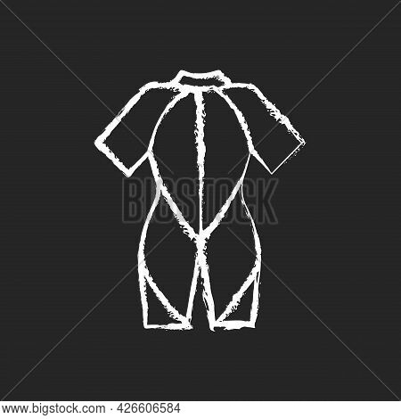 Wetsuit Chalk White Icon On Dark Background. Special Suit For Spending Time In Water. Keep Warmth. M