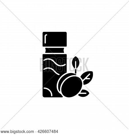 Plum Wine Black Glyph Icon. Sugar Alcohol Green Plum Liqueur. Taiwanese Traditional Alcohol Drink. A